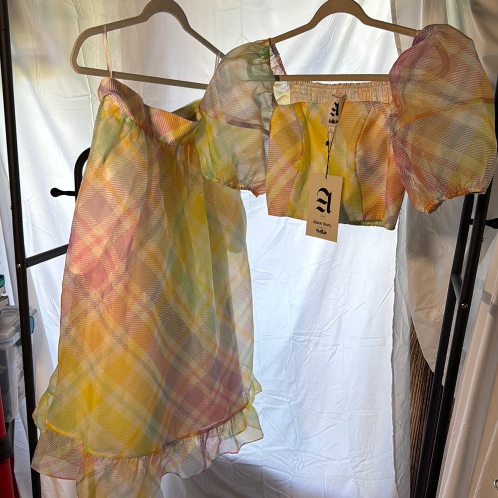 Colorful Plaid Selkie x Maison Amory Skirt and Crop Top Set
